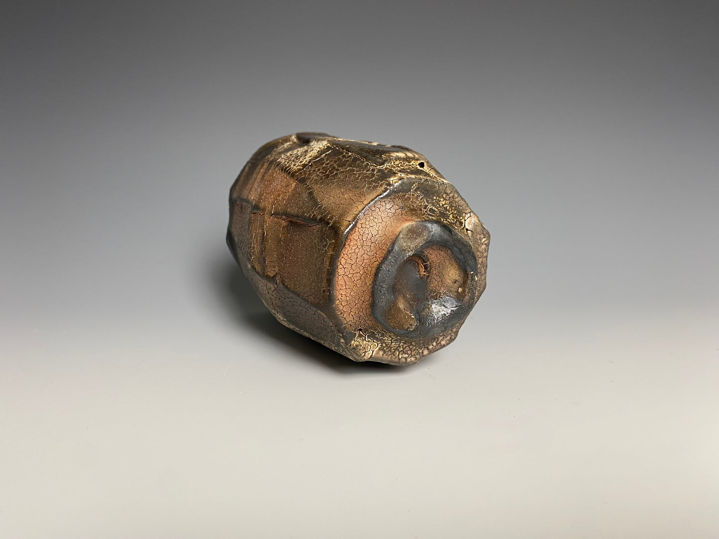 Wood Fired Faceted Yunomi with Crackle Slip