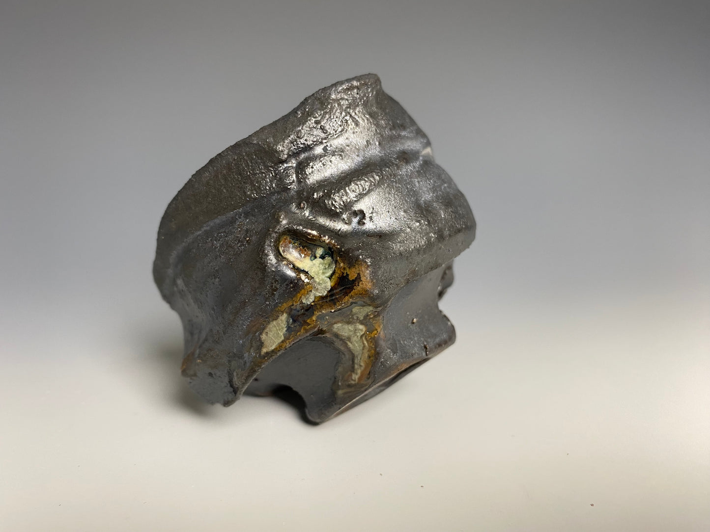 Wood Fired Sake Cup, Black Clay with Glass Inclusion