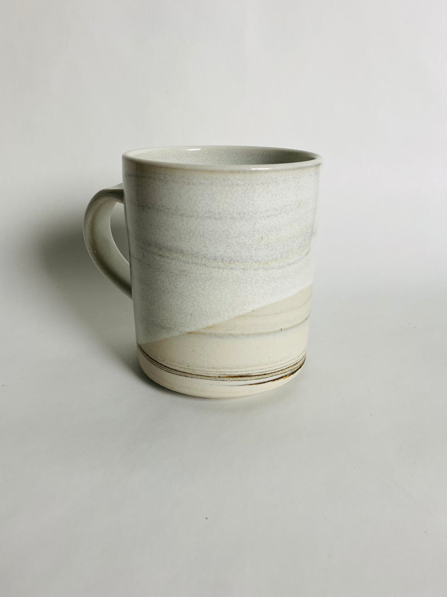 Big and tall mug, satin white glaze and marbleized clay