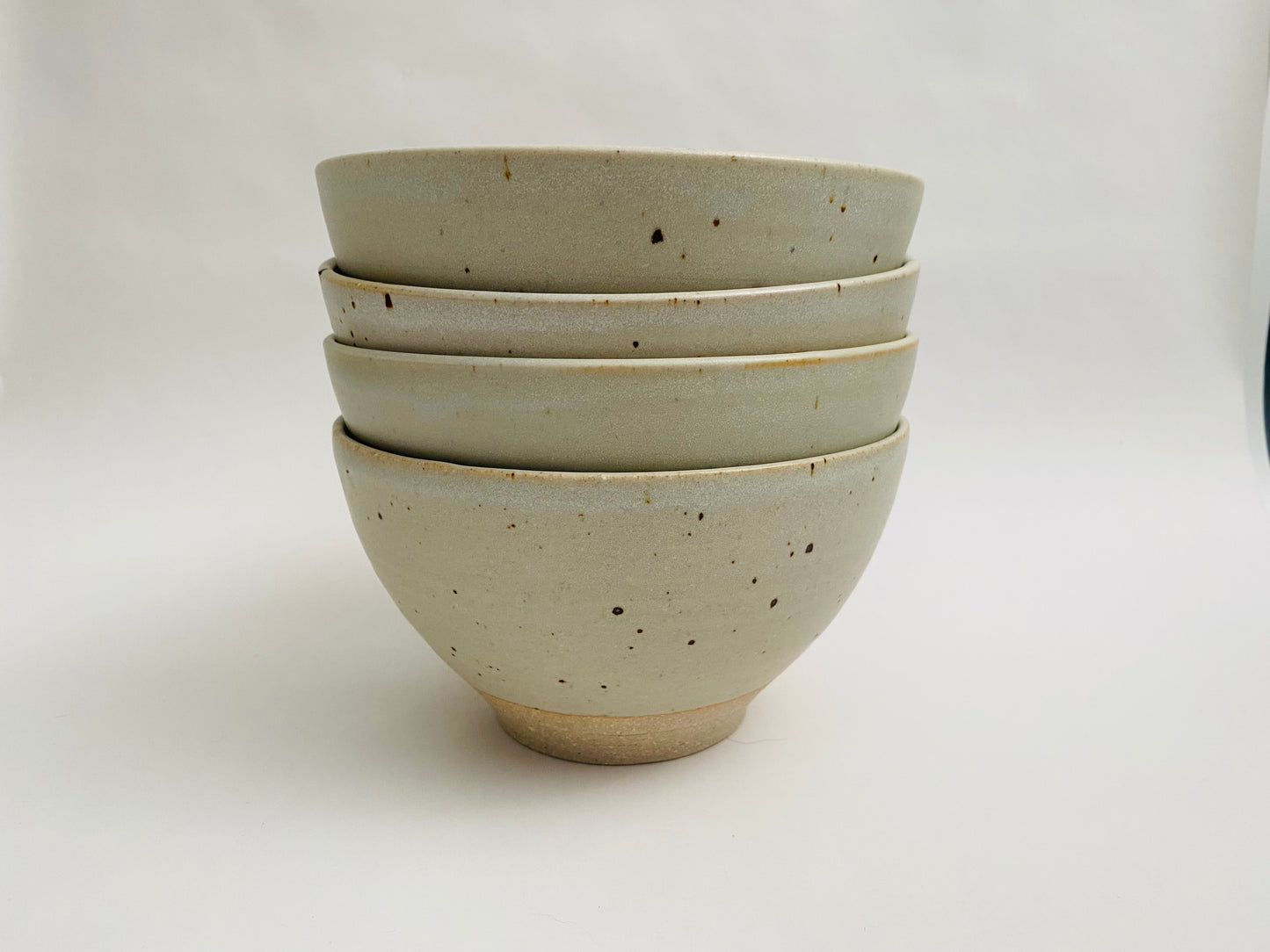 A set of 4 ramen bowls in a matte glaze with speckles