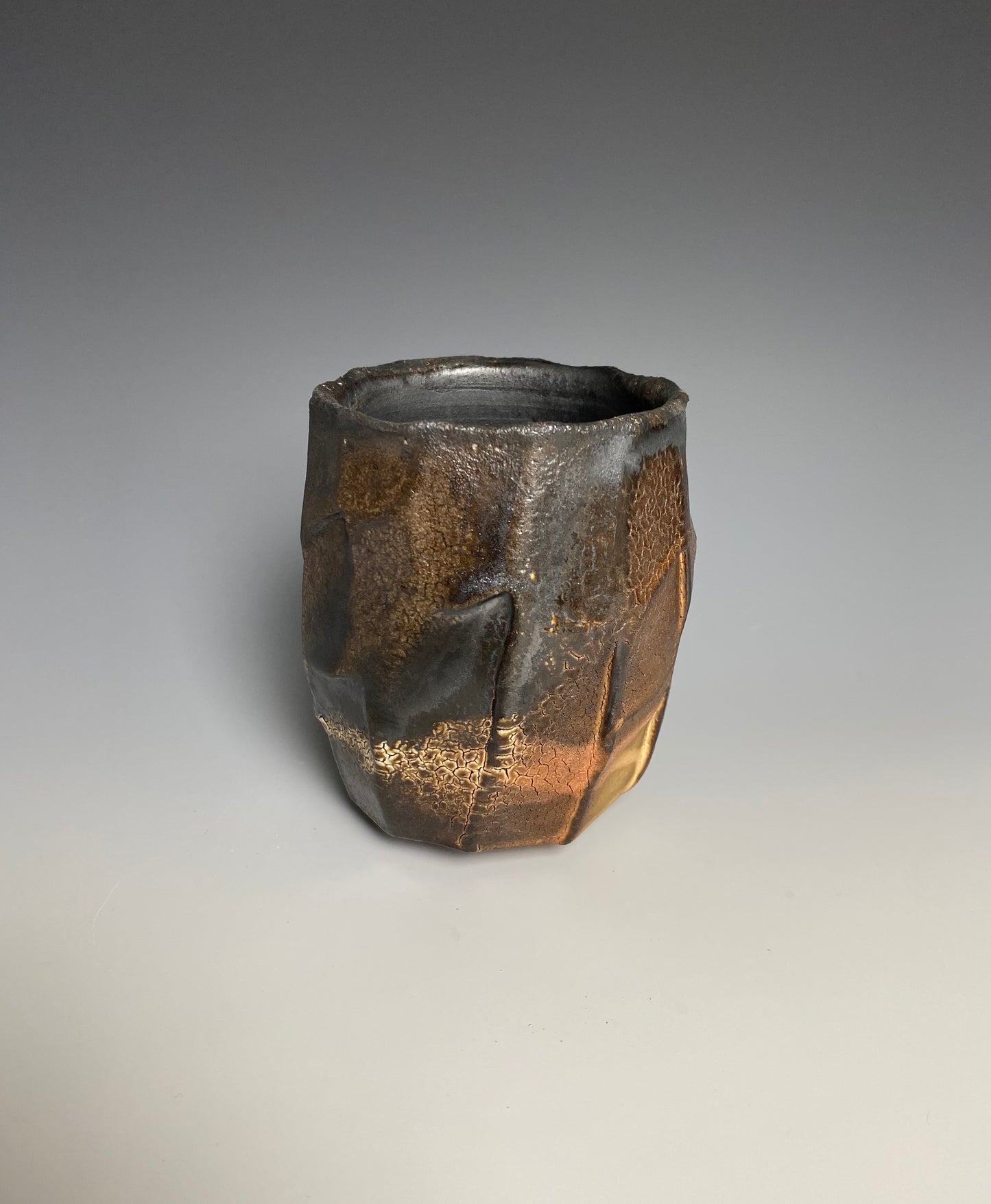 Wood Fired Faceted Yunomi with Crackle Slip