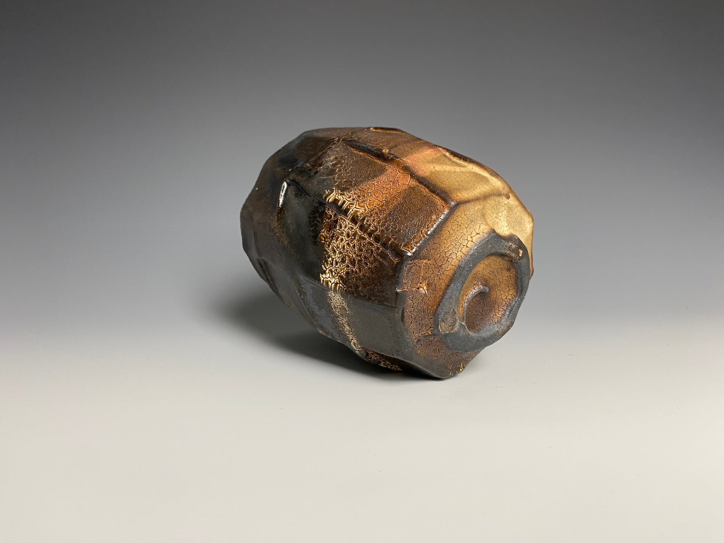 Wood Fired Faceted Yunomi with Crackle Slip