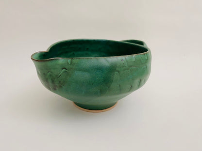 Pouring bowl with handle, forest green glaze