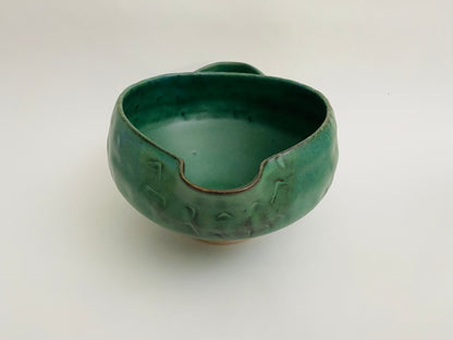 Pouring bowl with handle, forest green glaze