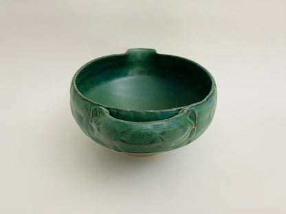 Pouring bowl with handle, forest green glaze