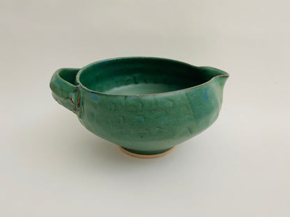 Pouring bowl with handle, forest green glaze