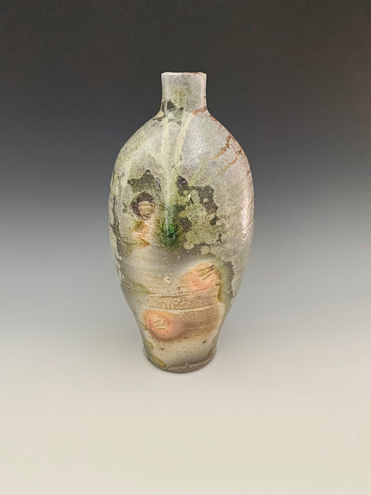 Wood fired bottle/vase with jewel.