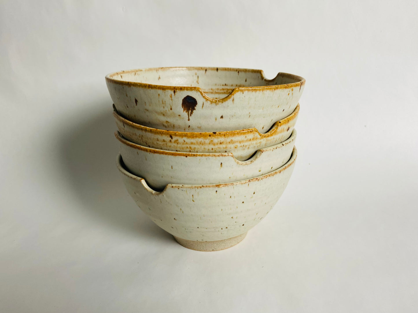 A set of 4 chop ramen bowls in a matte glaze with speckles