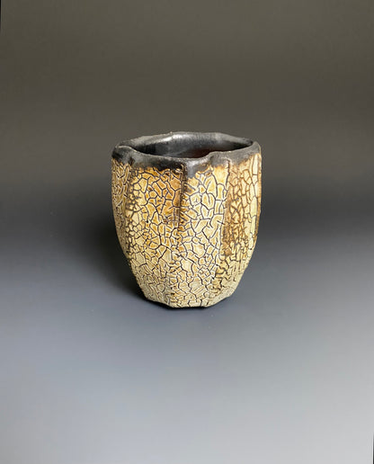 Wood Fired Faceted Yunomi with Crackle Slip