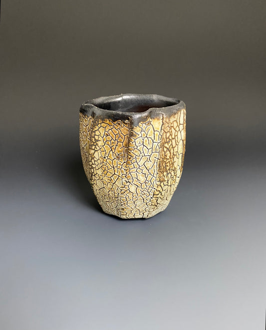 Wood Fired Faceted Yunomi with Crackle Slip