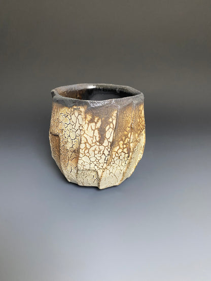 Wood Fired Faceted Yunomi with Crackle Slip