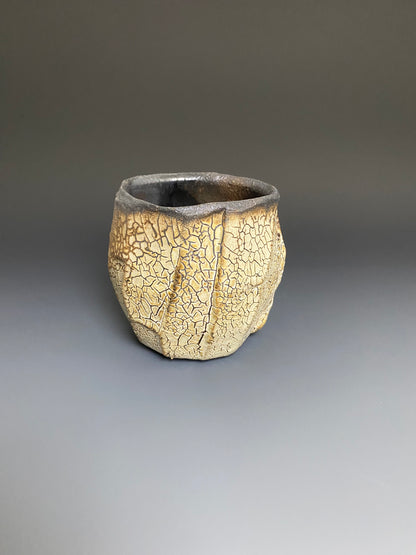 Wood Fired Faceted Yunomi with Crackle Slip