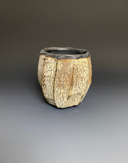 Wood Fired Faceted Yunomi with Crackle Slip