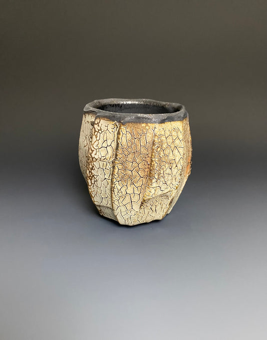 Wood Fired Faceted Yunomi with Crackle Slip