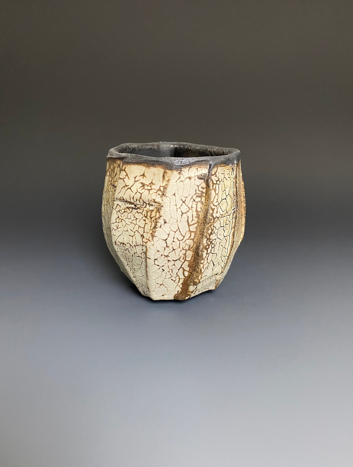 Wood Fired Faceted Yunomi with Crackle Slip