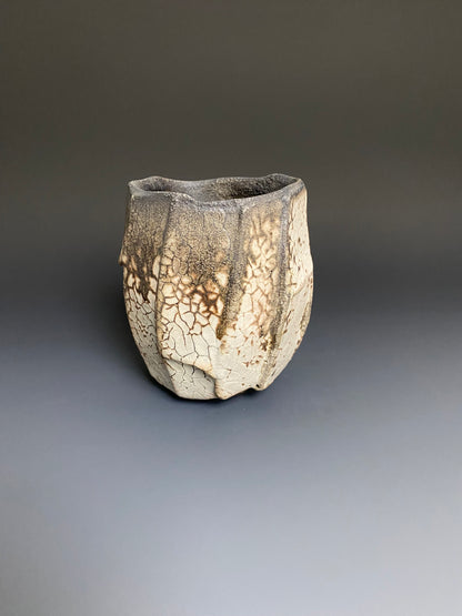 Wood Fired Faceted Yunomi with Crackle Slip