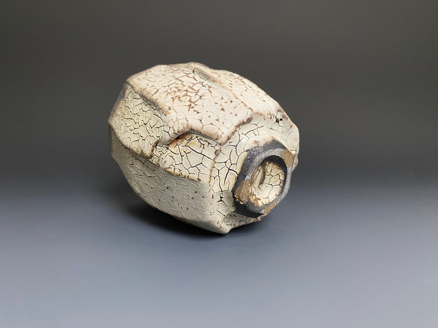Wood Fired Faceted Yunomi with Crackle Slip