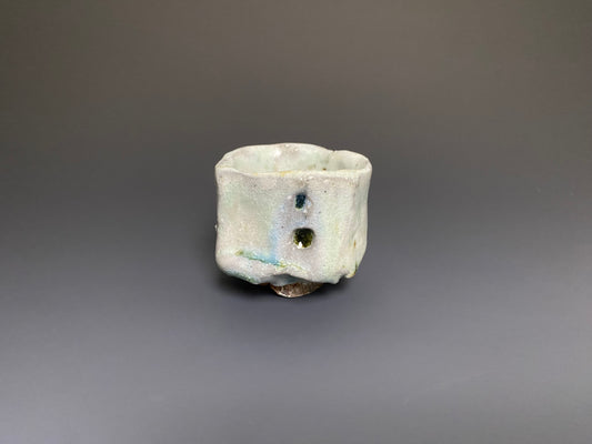 Wood Fired Sake Cup with Beach Glass Inclusions