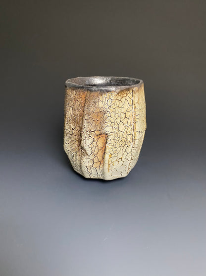 Wood Fired Faceted Yunomi with Crackle Slip