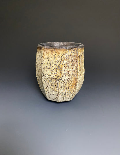 Wood Fired Faceted Yunomi with Crackle Slip