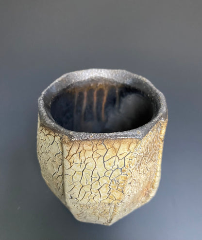 Wood Fired Faceted Yunomi with Crackle Slip