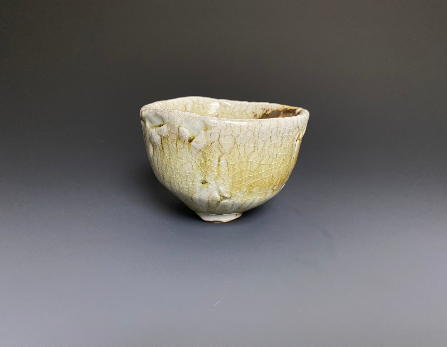 Wood Fired Porcelain Bowl with a Crawling Glaze