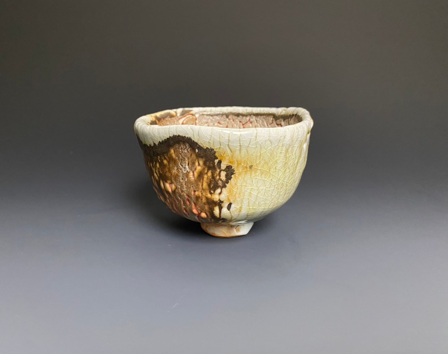 Wood Fired Porcelain Bowl with a Crawling Glaze