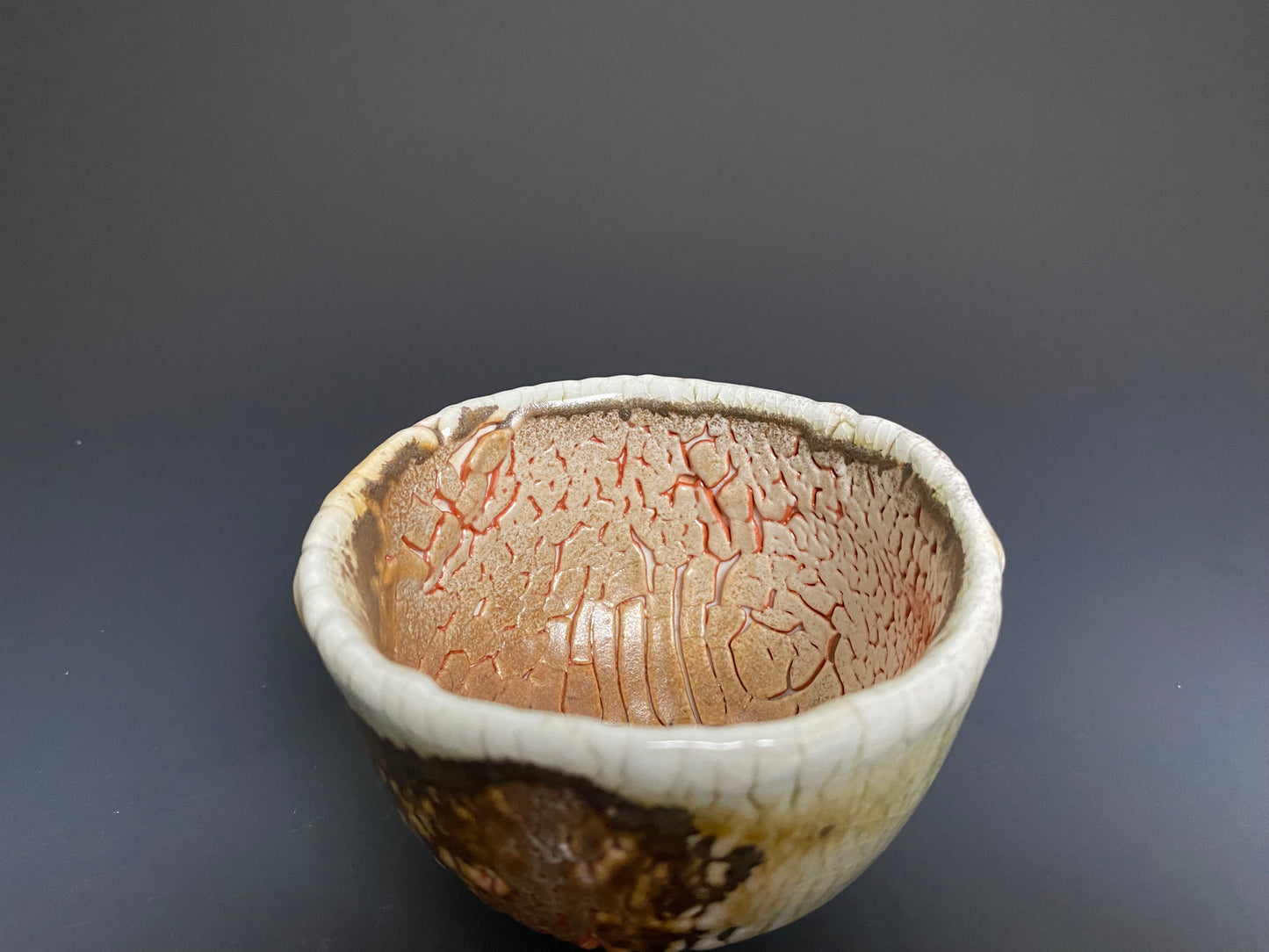 Wood Fired Porcelain Bowl with a Crawling Glaze