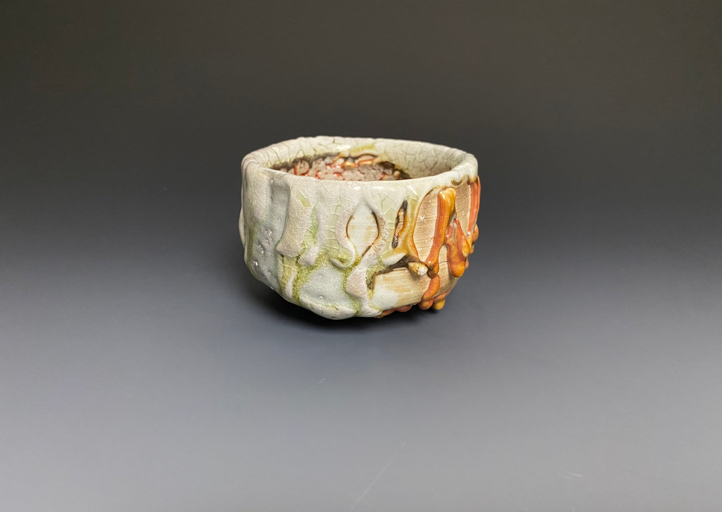 Wood Fired Porcelain Bowl with a Crawling Glaze