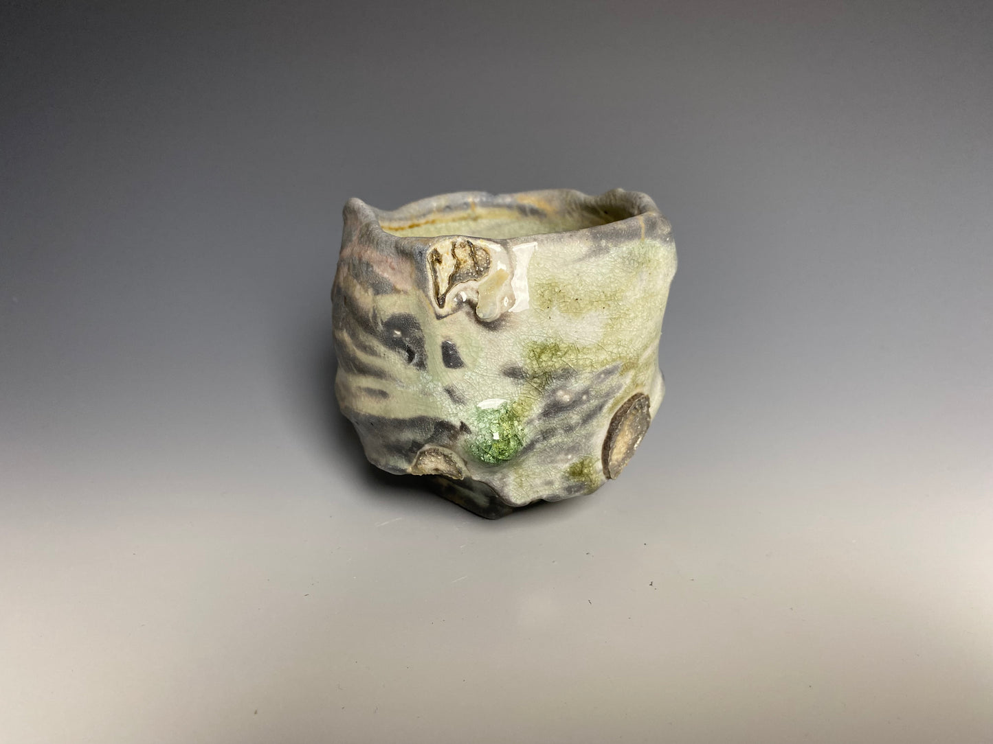 Wood Fired Hand Carved Cup with Green Jewel