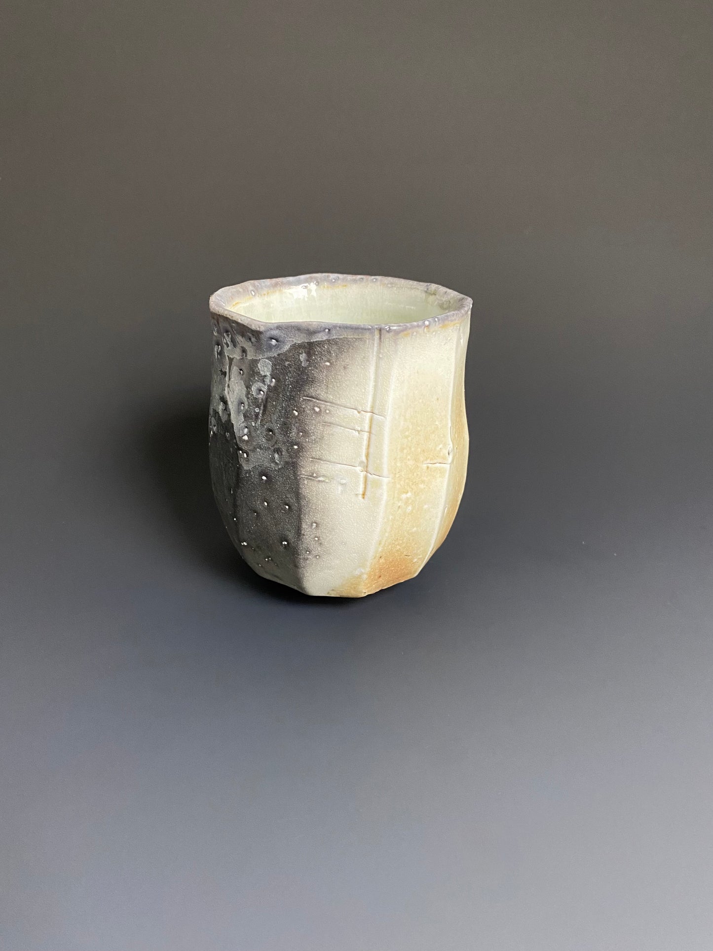 Faceted Wood Fired Porcelain Yunomi