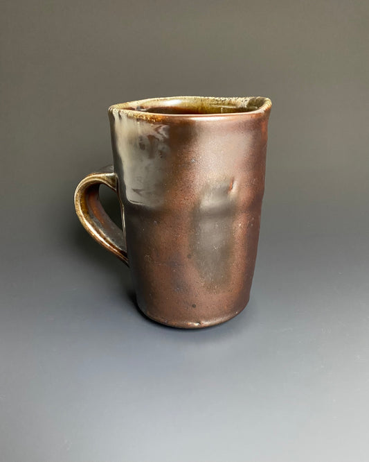 Tall Wood Fired Mug, Shino Glaze