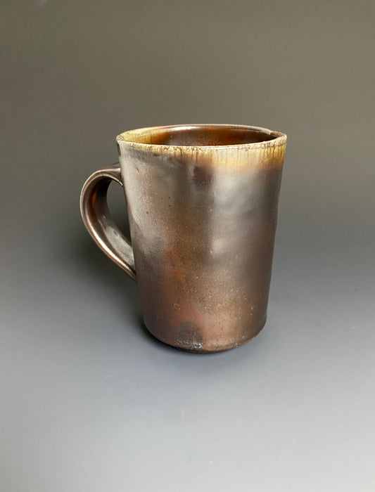 Tall Wood Fired Mug, Shino Glaze