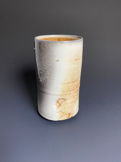 Tall Wood Fired Porcelain Tumbler with Indents