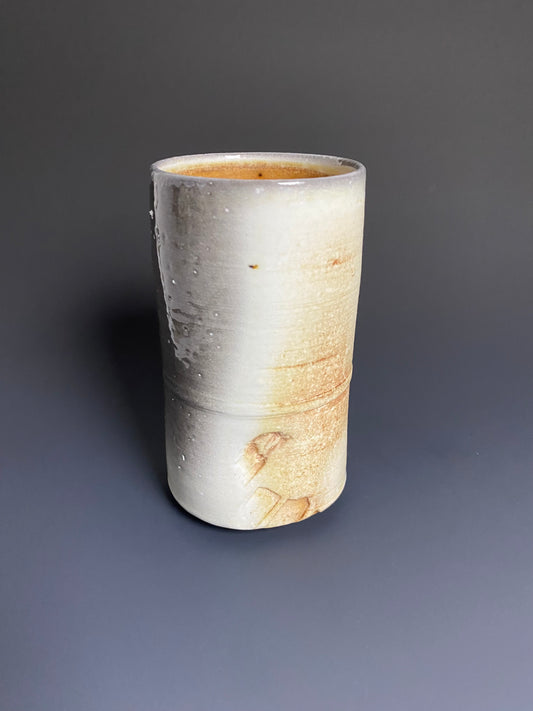 Tall Wood Fired Porcelain Tumbler with Indents