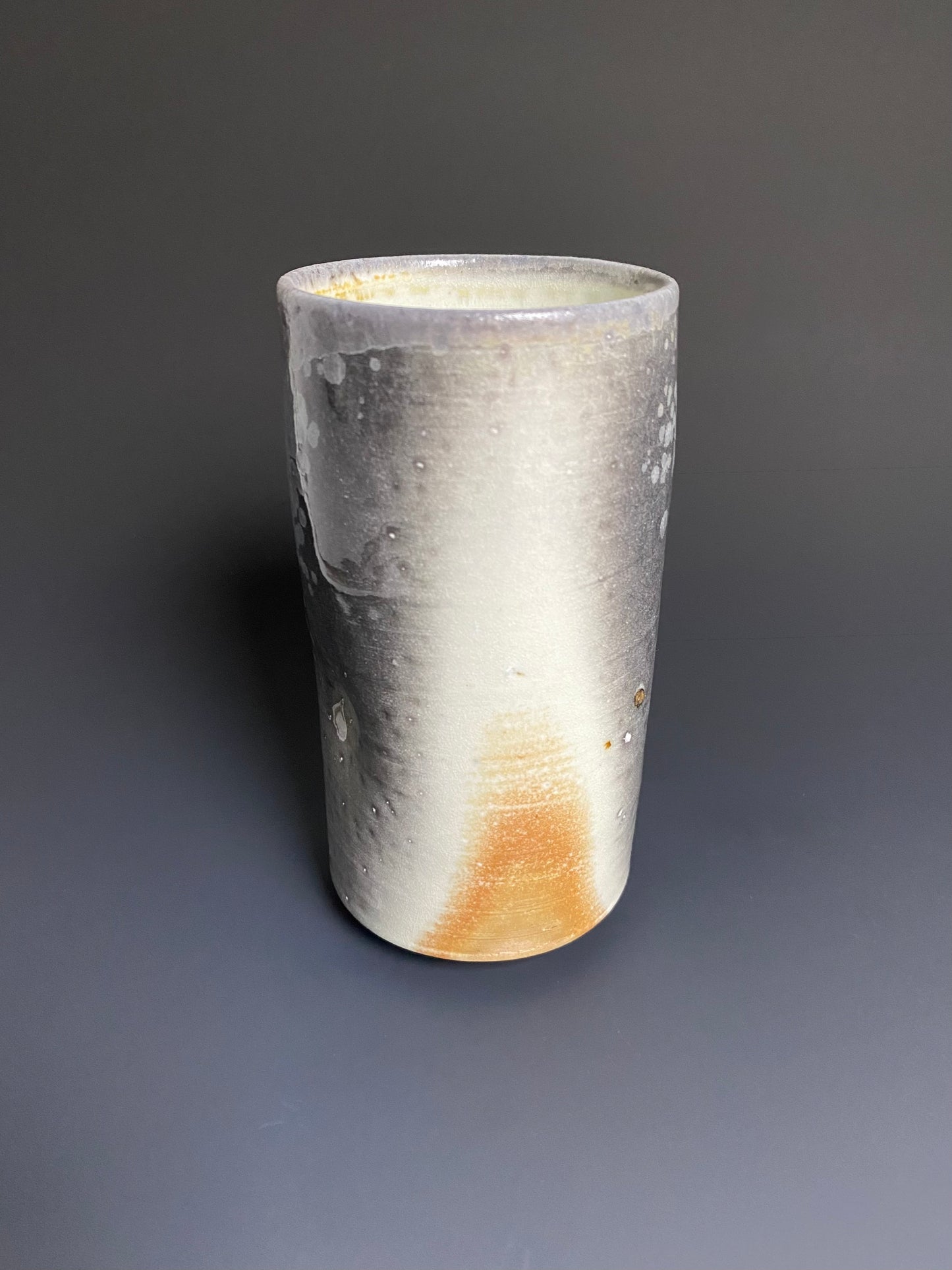 Tall Wood Fired Porcelain Tumbler with Indents and Crystals