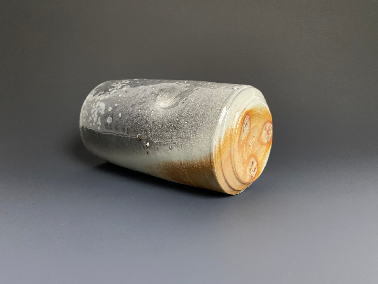 Tall Wood Fired Porcelain Tumbler with Indents and Crystals