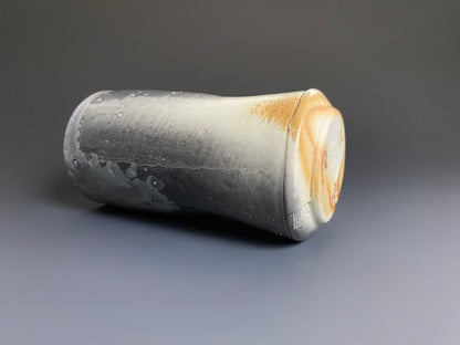 Tall Wood Fired Porcelain Tumbler with Indents and Crystals