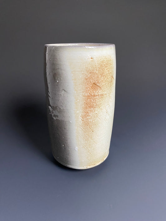 Tall Wood Fired Porcelain Tumbler with Paddle Marks