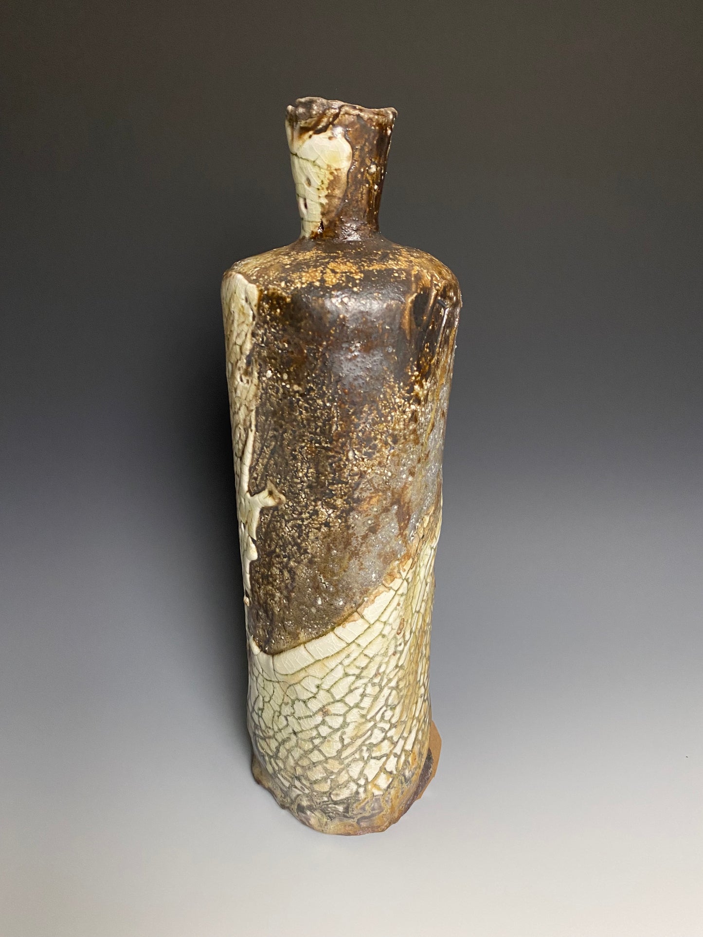 Wood Fired Bottle with White Crackle