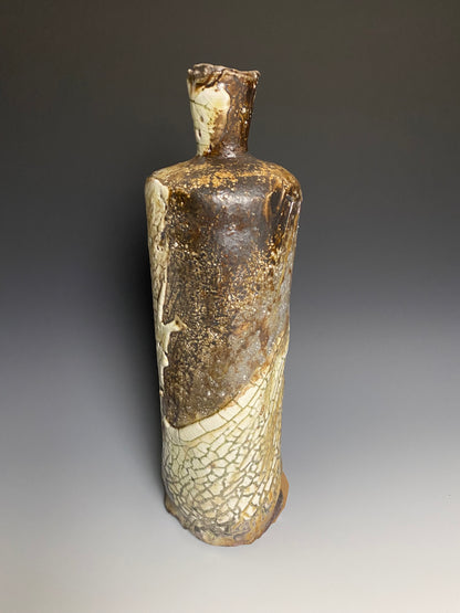 Wood Fired Bottle with White Crackle