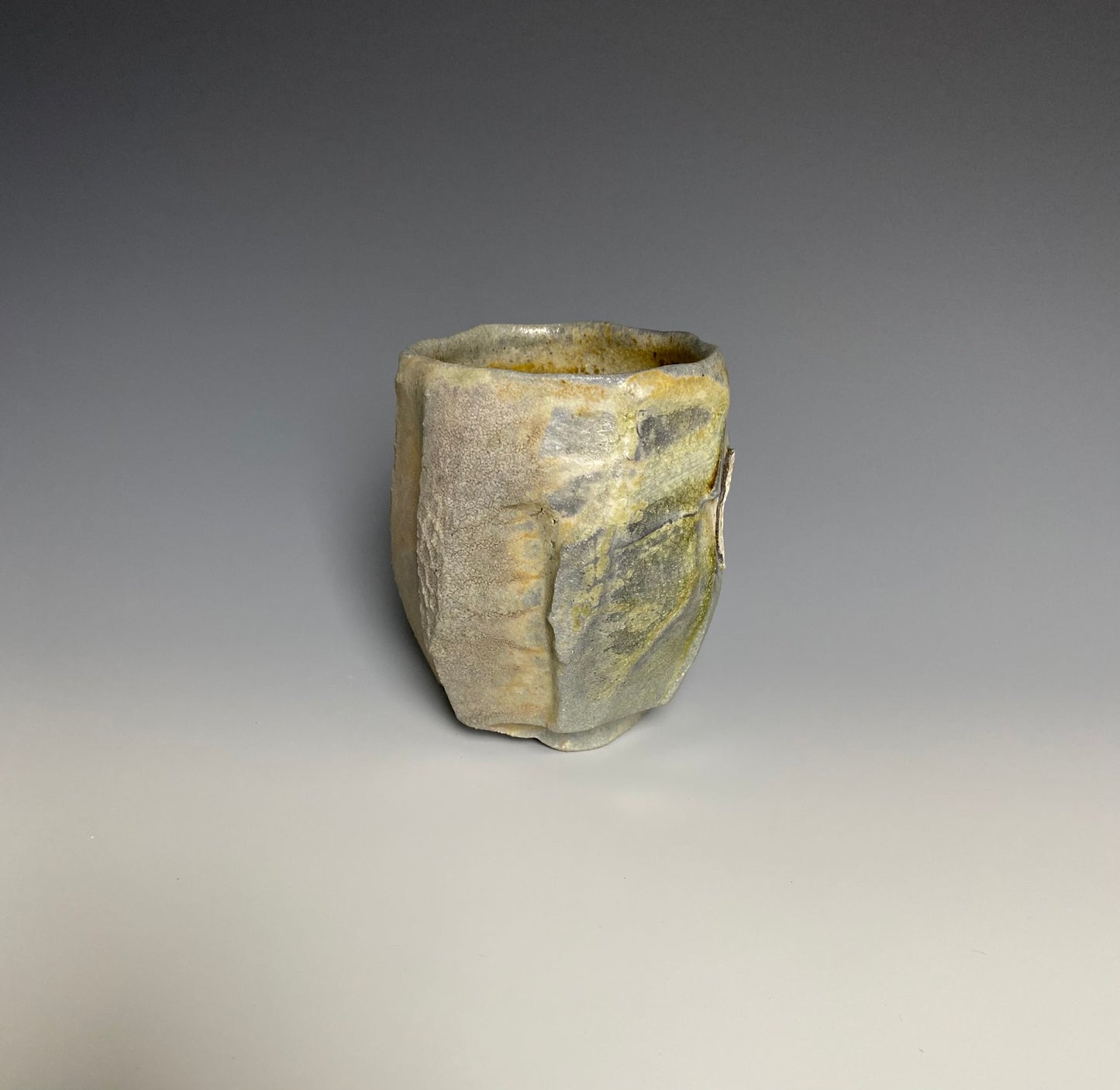 Wood Fired Faceted Yunomi with Blue Jewel