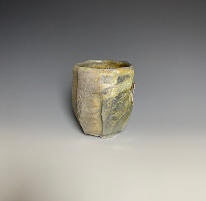 Wood Fired Faceted Yunomi with Blue Jewel