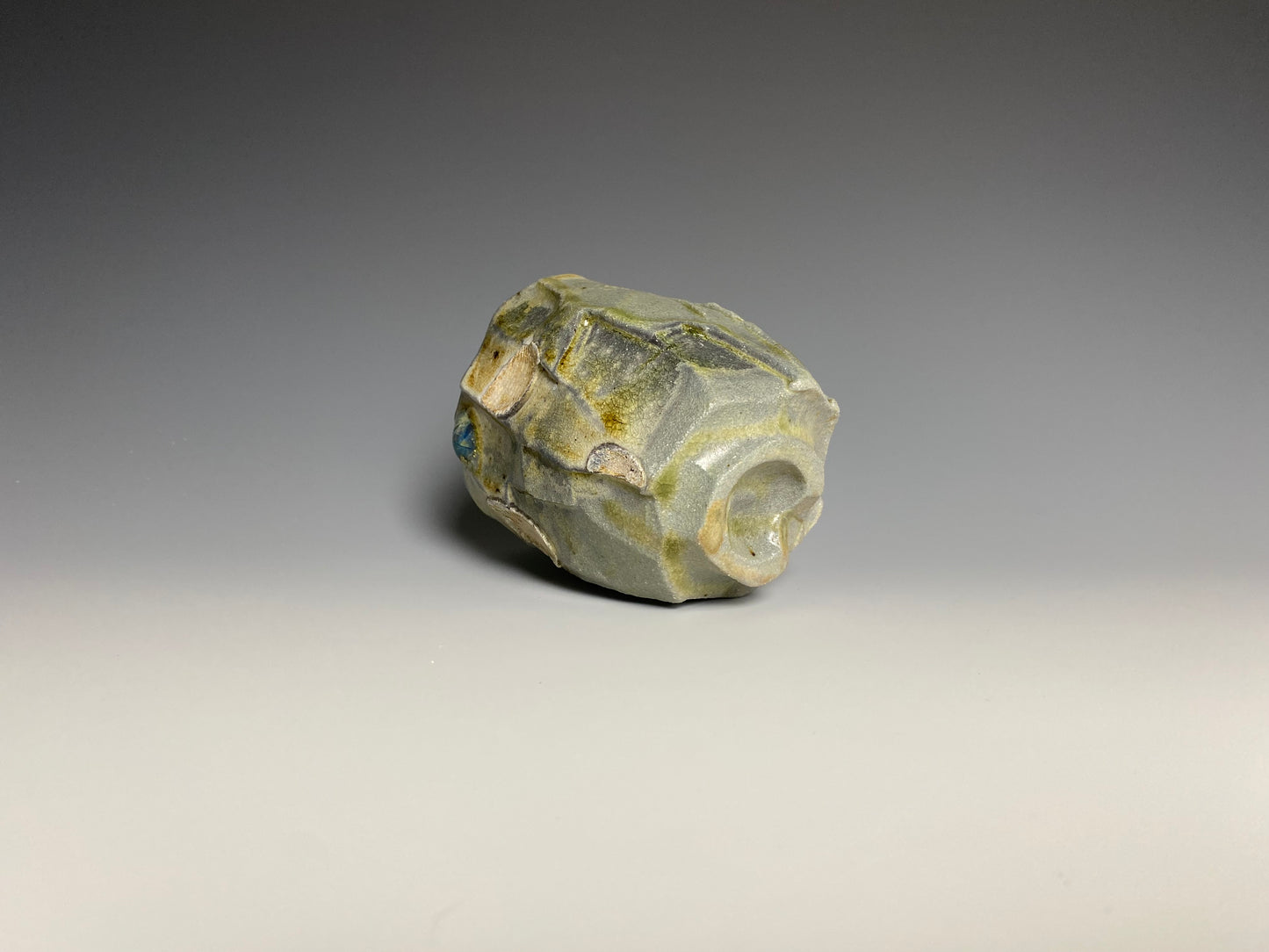Wood Fired Faceted Yunomi with Blue Jewel