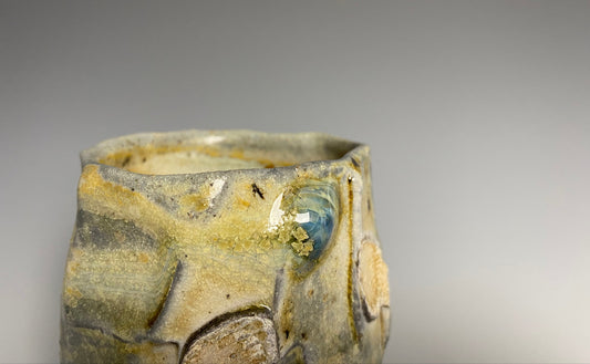 Wood Fired Faceted Yunomi with Blue Jewel