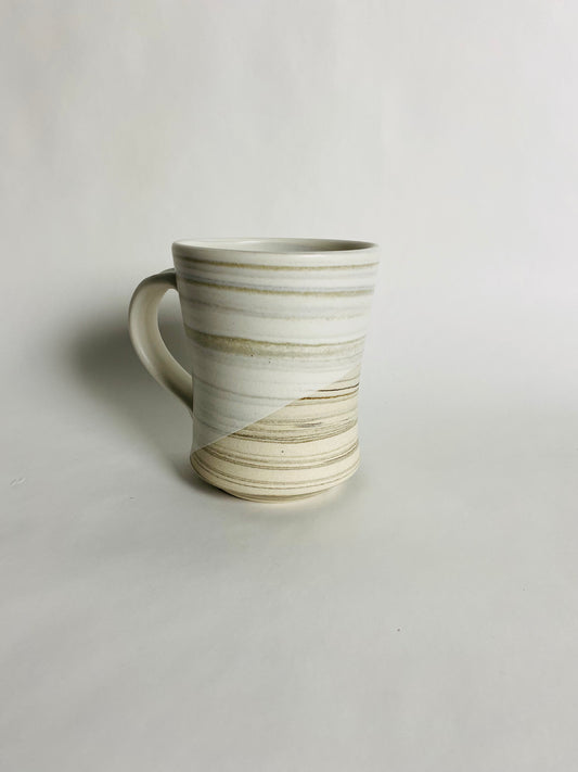 Big and tall mug, satin white glaze and marbleized clay