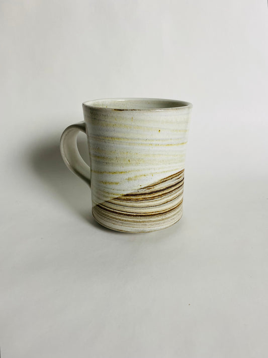 Big and tall mug, satin white glaze and marbleized clay
