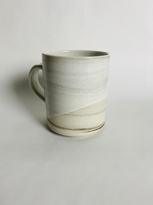 Big and tall mug, satin white glaze and marbleized clay
