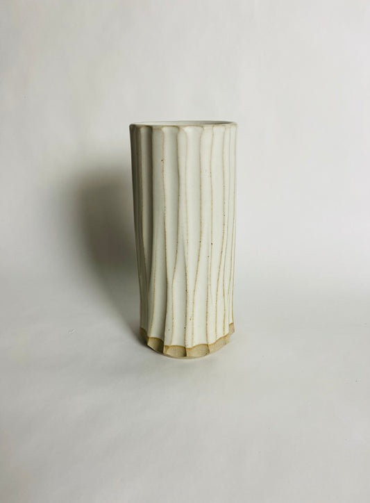 Fluted Vase with an Off White Glaze