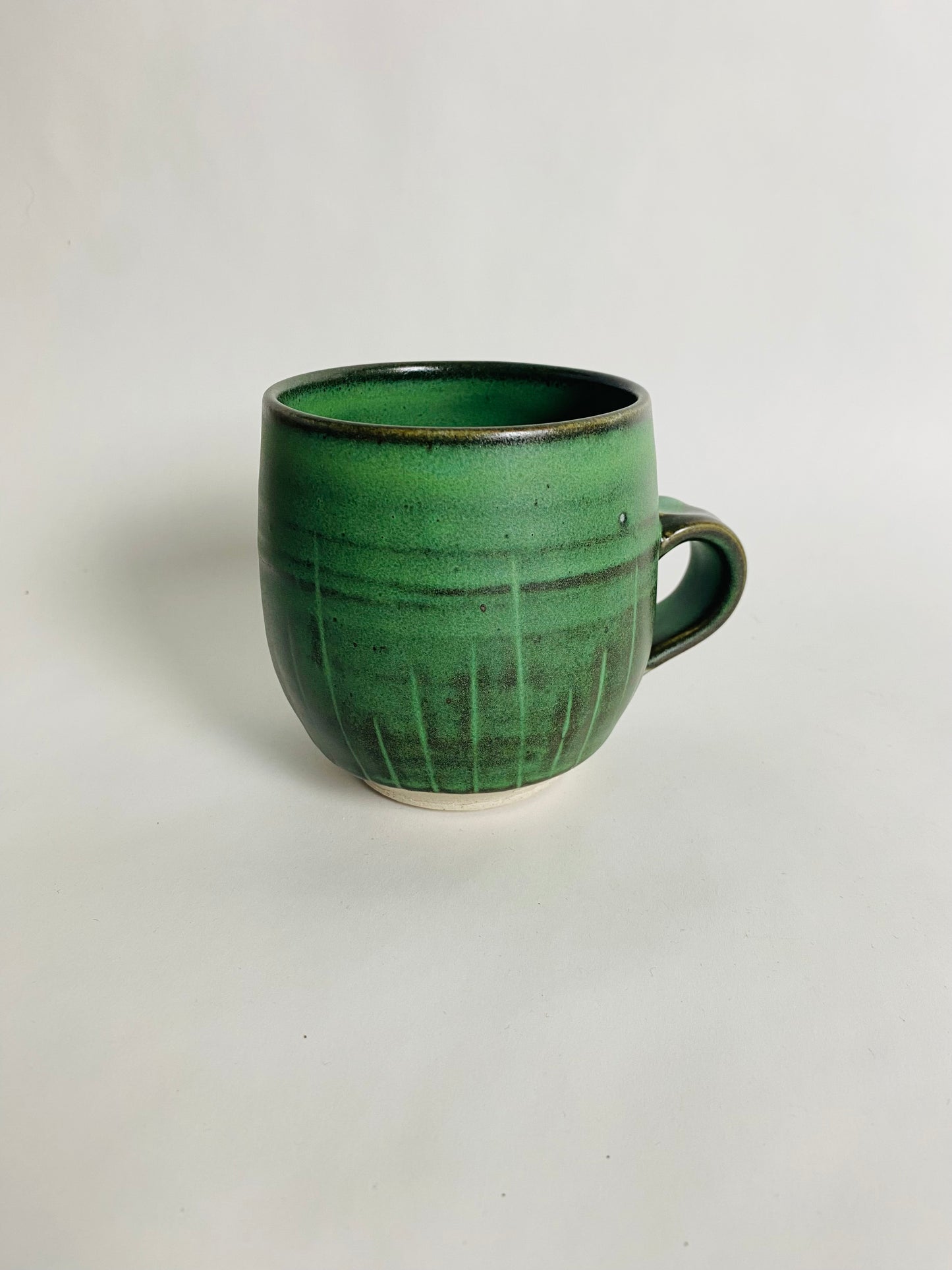 Forest Green Stoneware Mug with Lines